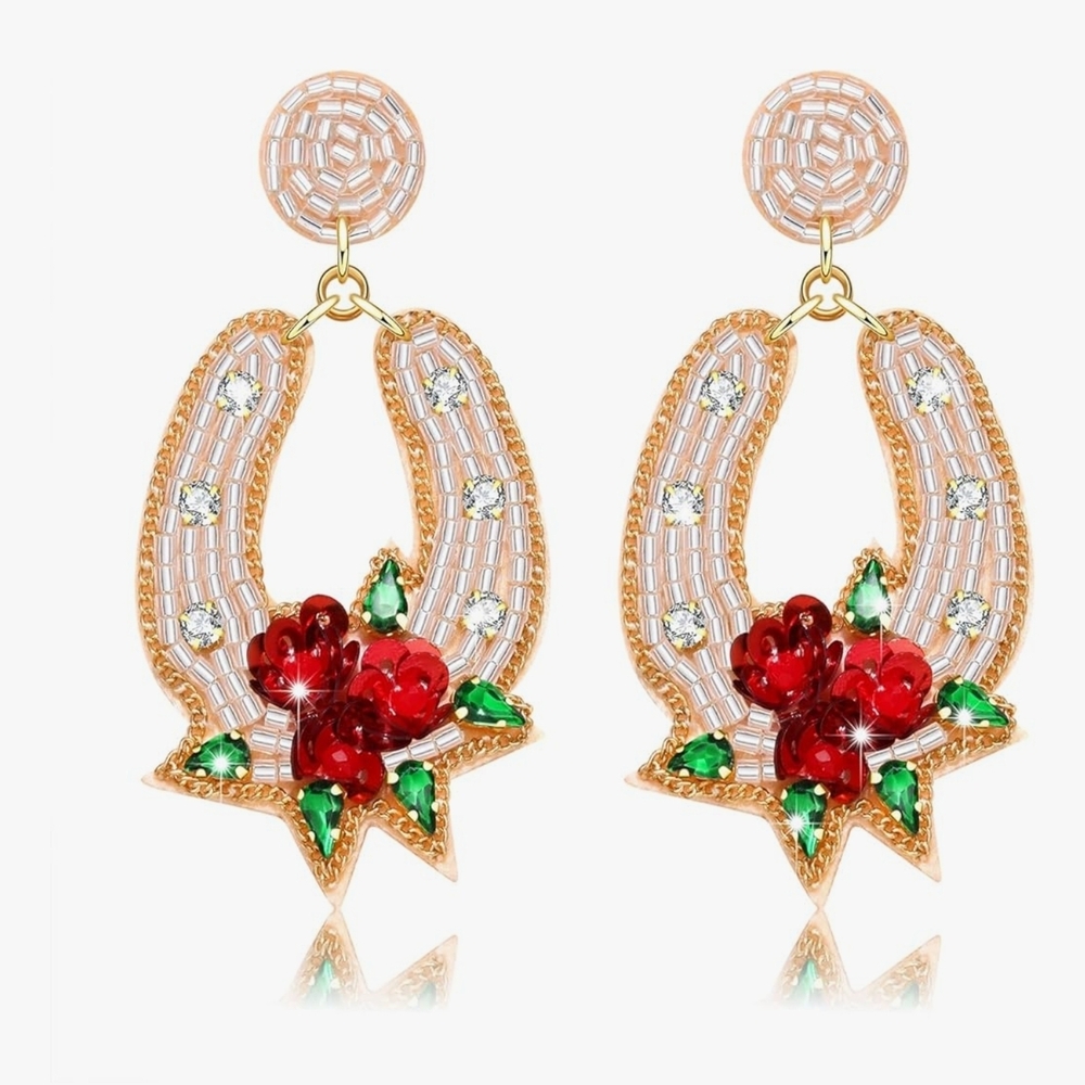 Elegant Gold and Red Floral Earrings